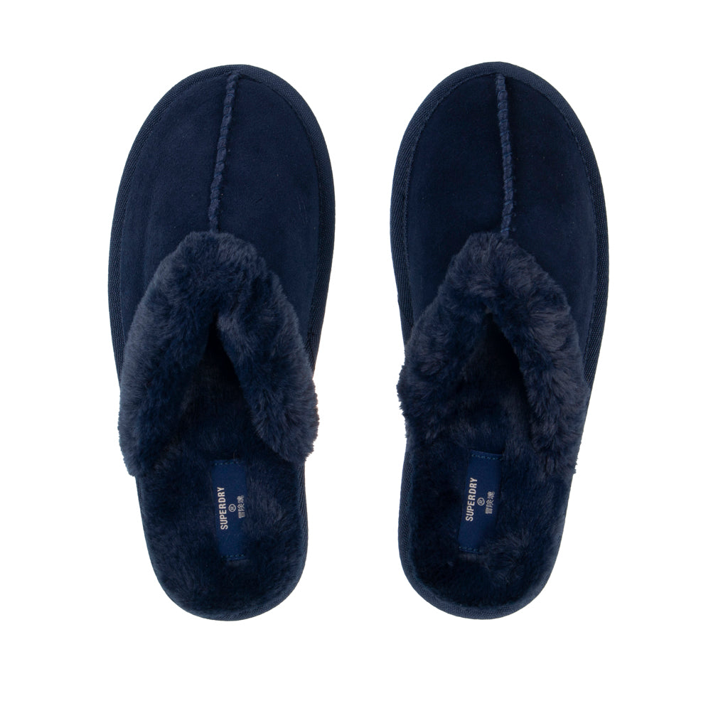 Superdry Fluffy Trim Navy Suede Mule Slippers