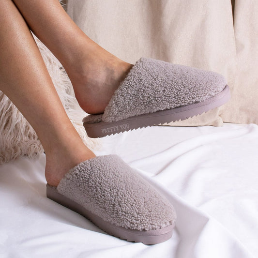 Pretty You London Sheepskin Truffle Slippers