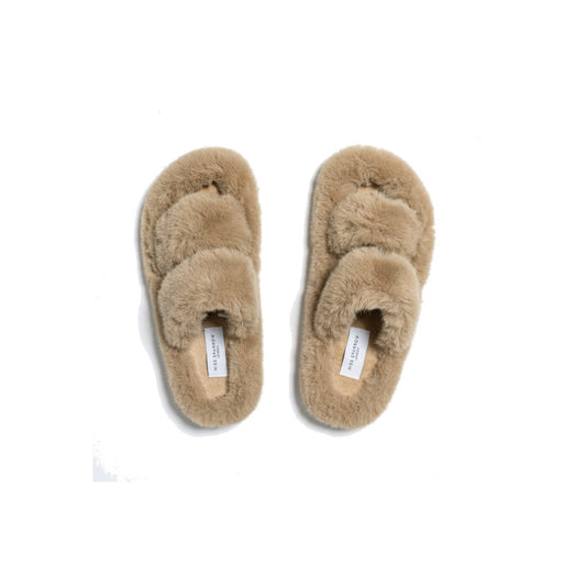 Miss Sparrow Double Strap Fluffy Warm Stone Slippers