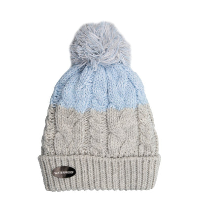 Waterproof Sherpa Lined Grey & Ice Blue Pom Pom Beanie