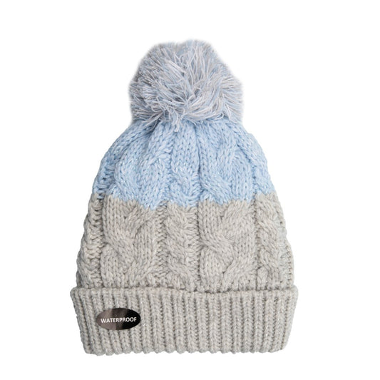 Waterproof Sherpa Lined Grey & Ice Blue Pom Pom Beanie